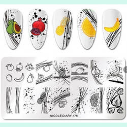 Пластина для стемпинга для дизайну нігтів Фрукти Лінії Смужки