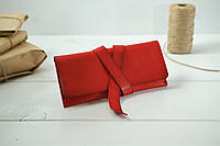 Кожаный кошелек клатч с закруткой, натуральная кожа итальянский Краст, цвет Красный