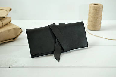 Жіночий Гаманець клатч з закруткою з натуральної шкіри колір Чорний