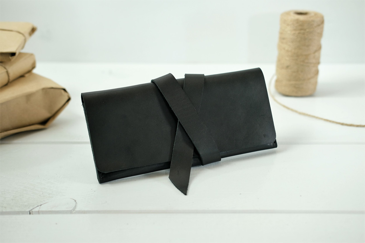 Жіночий Гаманець клатч з закруткою з натуральної шкіри колір Чорний