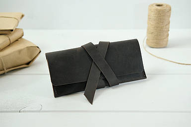 Жіночий Гаманець клатч з закруткою з натуральної шкіри колір Шоколад