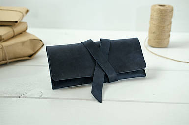 Жіночий Гаманець клатч з закруткою з натуральної шкіри колір Синій