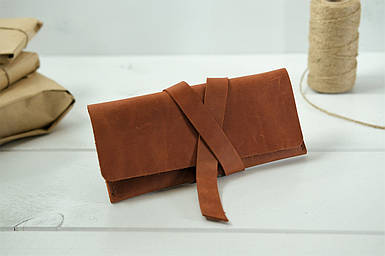 Жіночий Гаманець клатч з закруткою з натуральної шкіри колір Коньяк