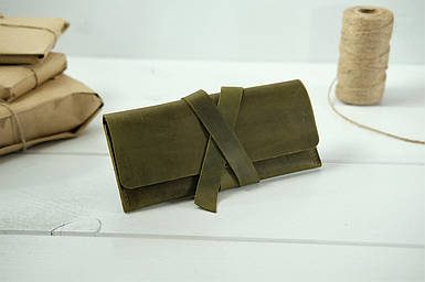 Жіночий Гаманець клатч з закруткою з натуральної шкіри колір Оливковий