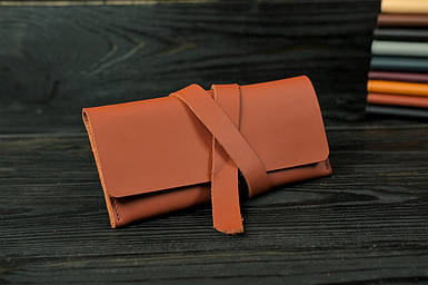 Шкіряний гаманець клатч з закруткою, натуральна шкіра Grand, колір коричневый, відтінок Коньяк
