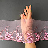 Ажурне мереживо, вишивка на сітці: рожева і чорна нитка з рожевою сіткою, ширина 12 см, фото 3
