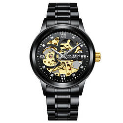 Механічний годинник з автопідзаводом Winner (FNGEEN), чоловічий наручний годинник Віннер скелетон, чорний годинник