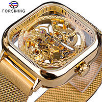 Механические часы с автоподзаводом Forsining, мужские оригинальные золотые часы форсининг скелетон