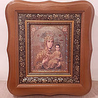 Ікона Акафістна Пресвятої Богородиці, лик 10х12 см, у світлому дерев'яному кіоті