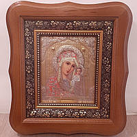 Икона Казанской Божией Матери, лик 10х12 см, в светлом деревянном киоте