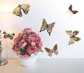 Набір декоративних наклейок на стіни Коричнево-бежеві метелики, 20 шт.