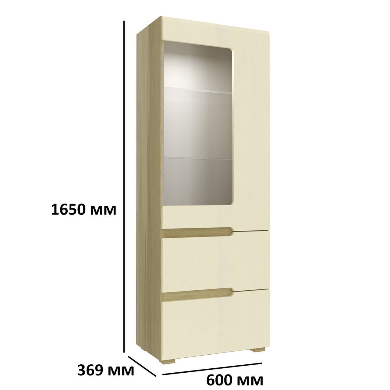 Витрина с Подсветкой в Гостиную Fusion С Слоновая Кость Правый Модуль в ...