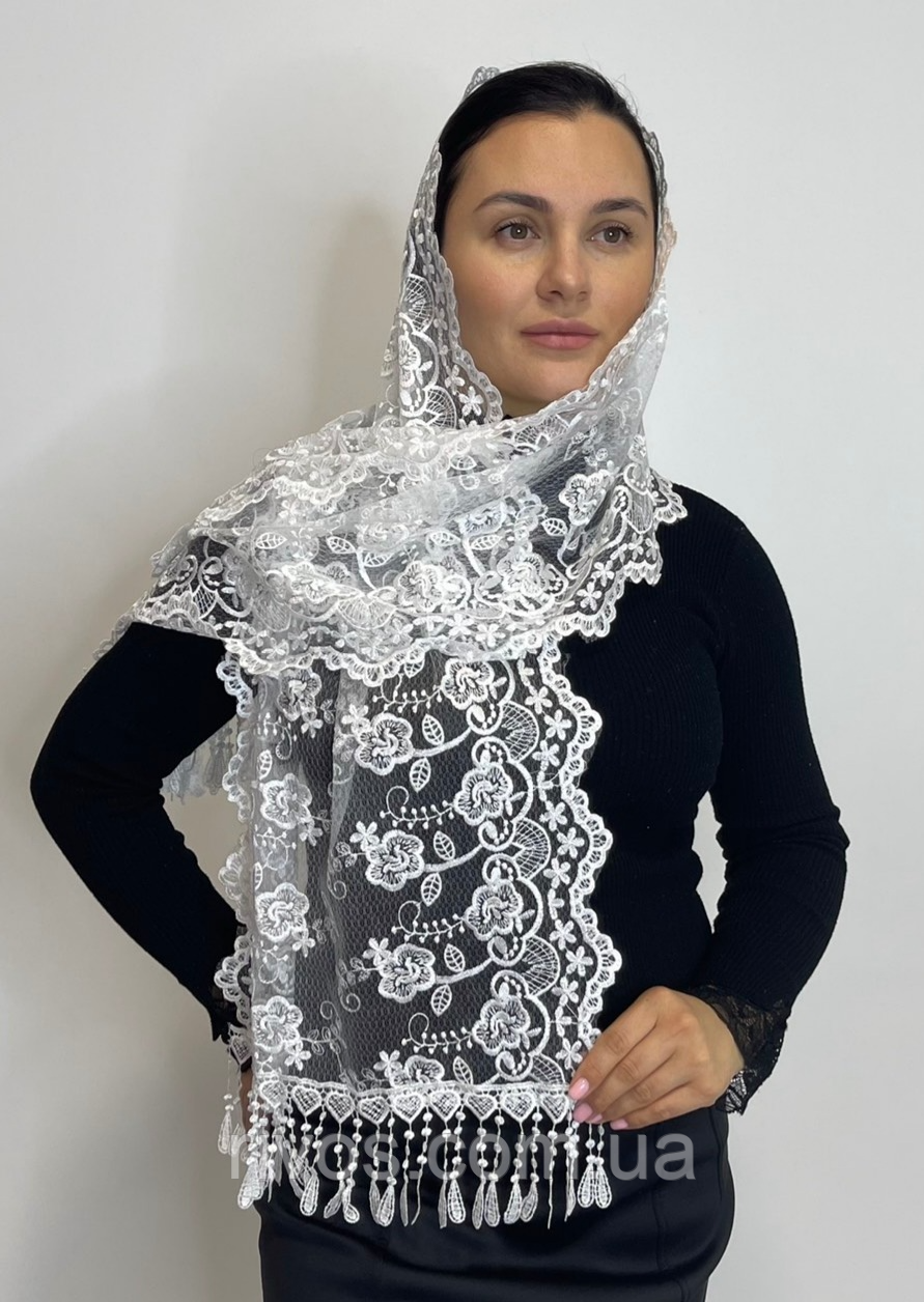 Красива Біла Хустка З Бахромою. Білі Хустки, фото 1