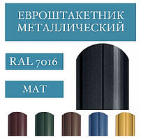 Евроштакетник 1-сторонній, мат, 0,40 мм (RAL 7016)