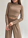 Жіночий костюм двійка з брюками-кльош і кроп - топом в рубчик з довгим рукавом (р. S, M) 52101694, фото 4