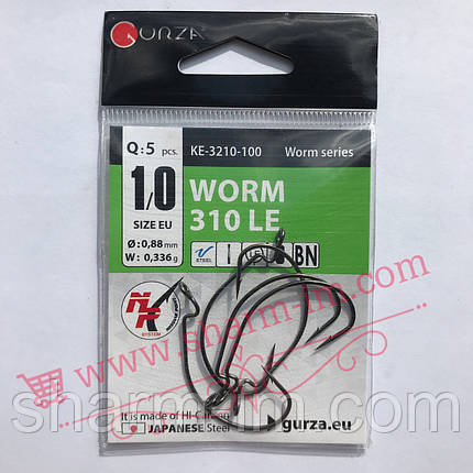 Офсетний гачок Gurza Worm 310 LE #1 ( D-0,79 мм / W-0,220 г ) 5 шт./уп. з Широким вушком, фото 2