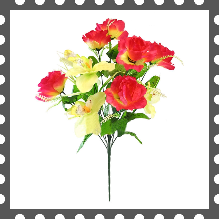 Штучні квіти Букет Орхідеї і Рози, 13 голів, 680 мм, фото 1