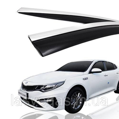 Вітровики, дефлектори з хромом KIA Optima/K5 2015-2019 (Autoclover/Корея/D941)