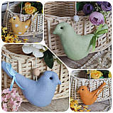 Пташки великодні льон, h 9,5 см х 11 см, великодній декор, фото 2