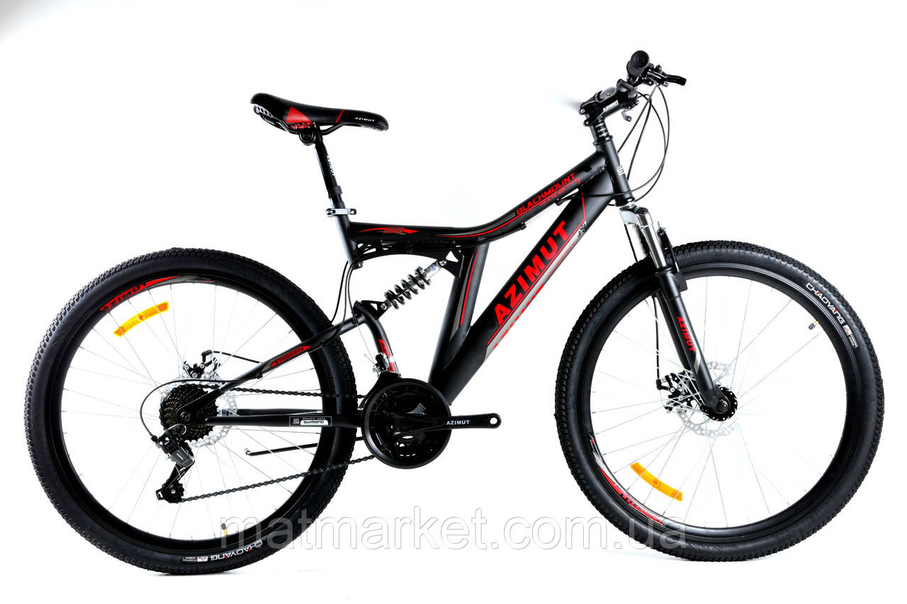 Велосипед двопідвісний гірський AZIMUT Blackmount 26" рама 18", GFRD чорно-червоний