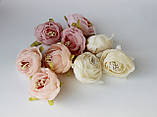Головка Троянда з тканини і фатіну, рожевий беж, 6см, фото 2