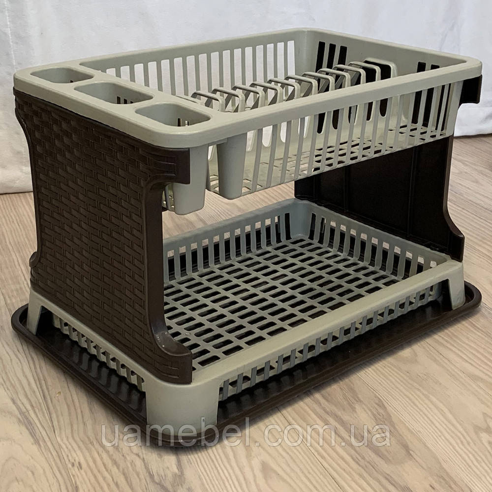 Сушка для посуду двоярусна TUPPFEX Ротанг RATTAN коричнево-оливкова