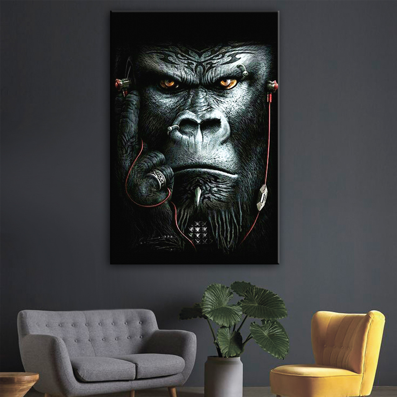 Картина інтер'єрна на полотні Мавпа слухає музику, Monkey listening to music, фото 1