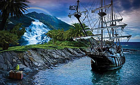 Вітрила яхта фото шпалери 254 x 184 см 3Д Дитячі для хлопчиків Піратський корабель та скарб (2051P4)+клей
