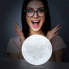 Нічник на пульті управління Місяць Лампа Світильник настільний дитячий 3D Moon Light Lamp 15 см з акумулятором, фото 3