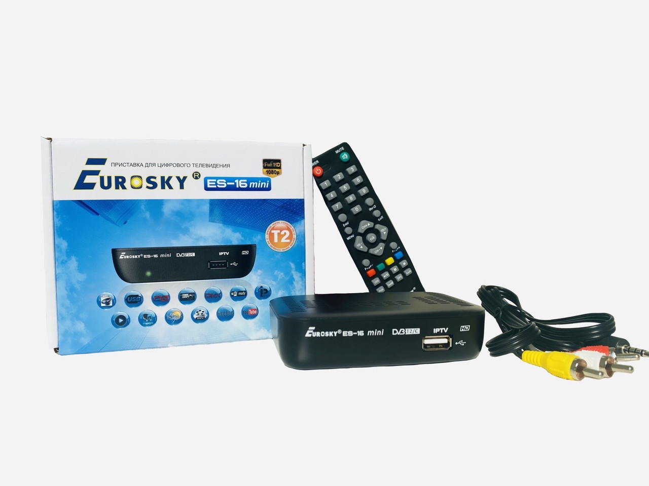 Т2 Тюнер цифровий ефірний DVB-T2 ресивер Eurosky ES-16 mini (DVB-C/T2, АС3, Youtube, IPTV player, Megogo)