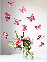 Набір декоративних наклейок на стіни Малиново-рожеві метелики, 20 шт.