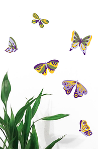 Набір декоративних наклейок на стіни Фіолетово-зелені метелики, 20 шт.
