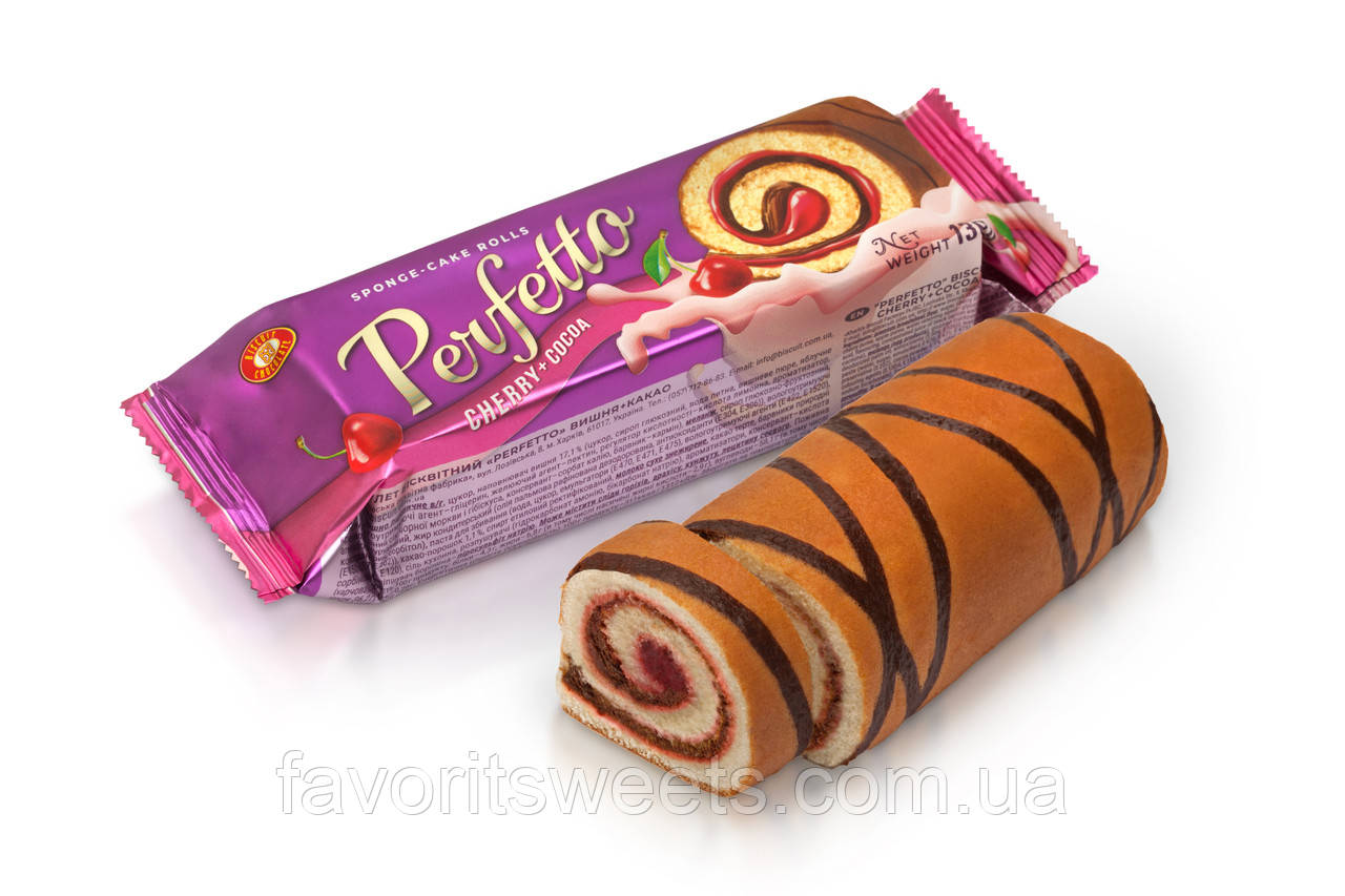 Рулет бісквітний "Perfetto" вишня і какао (130 г)