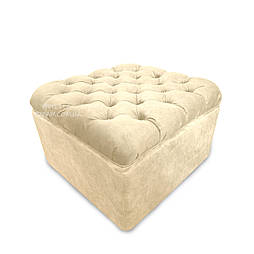 Пуф із каретною стяжкою, бежевий капітоне, ручної роботи велюровий