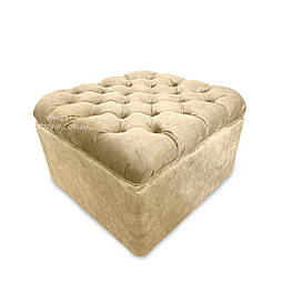 Пуф із каретною стяжкою, бежевий капітоне, ручної роботи велюровий