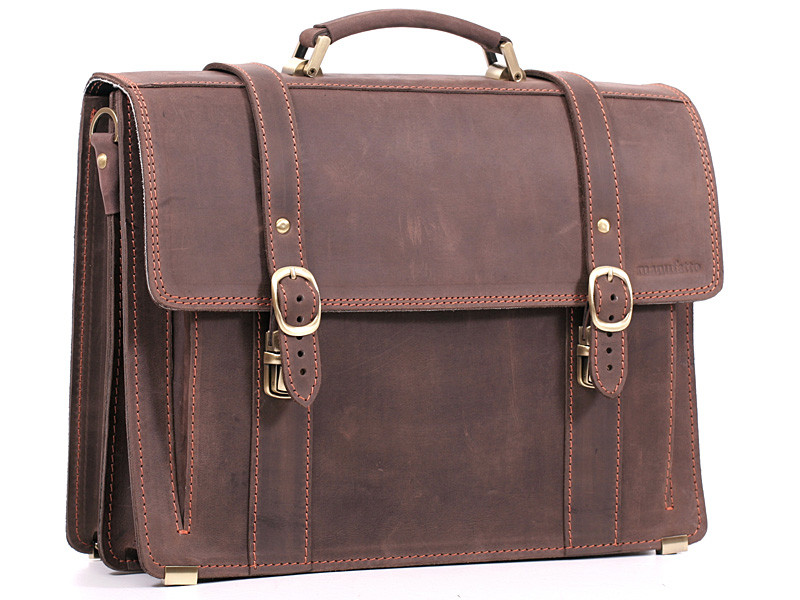 Діловий ексклюзивний чоловічий шкіряний портфель ручної роботи з плечовим ременем, фото 1