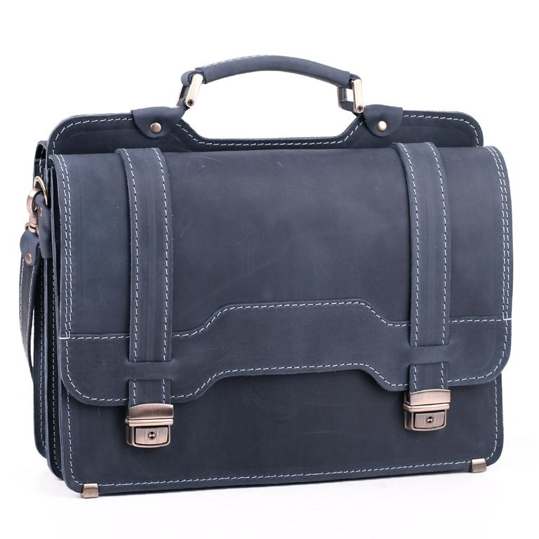 Діловий елегантний чоловічий шкіряний портфель ручної роботи з плечовим ременем, фото 1