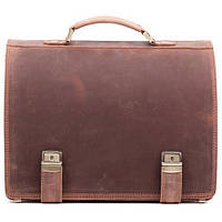 Деловой оригинальный мужской кожаный портфель ручной работы с плечевым ремнем. Цвет коричневый