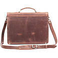 Діловий оригінальний чоловічий шкіряний портфель ручної роботи з плечовим ременем. Колір коричневий, фото 2