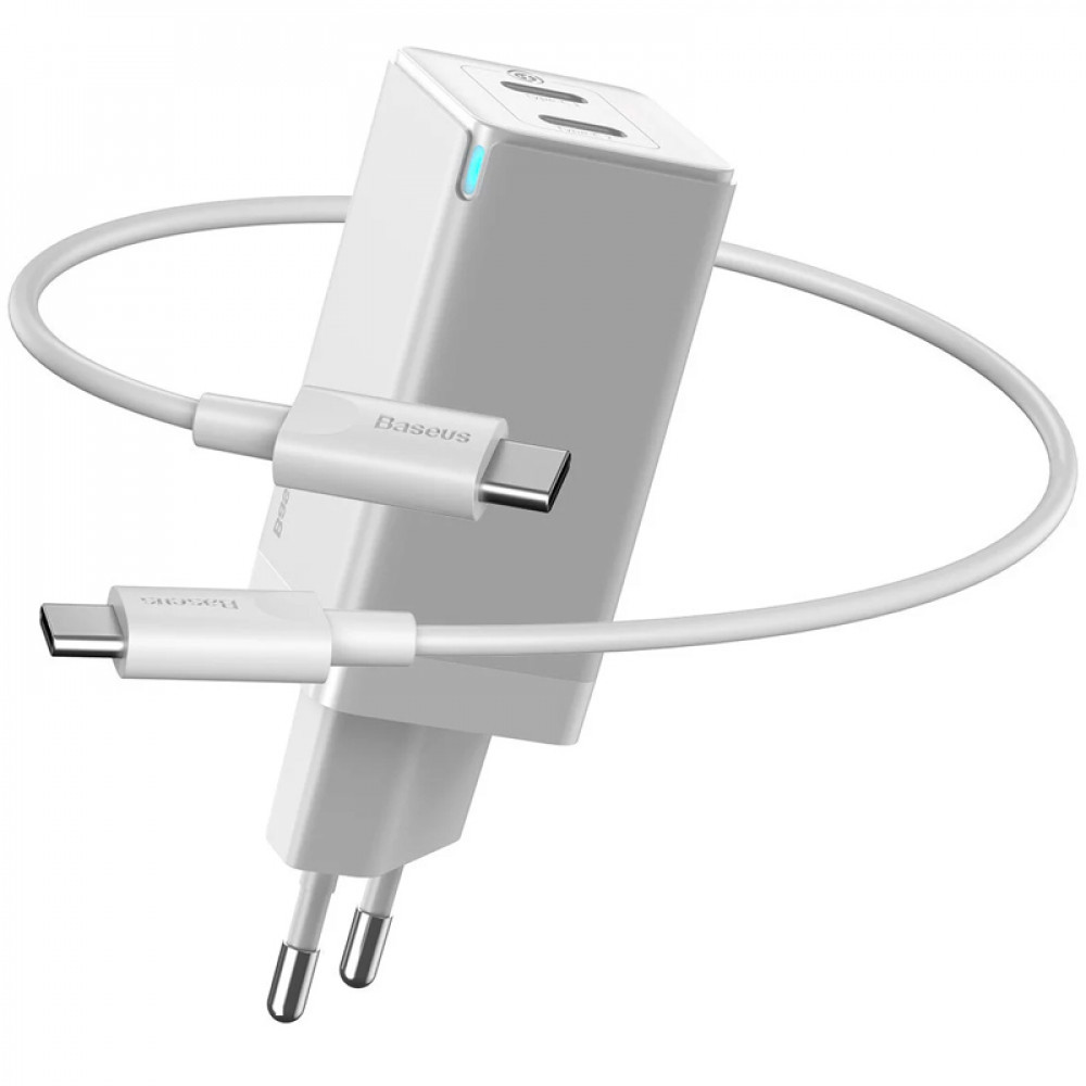 Мережевий зарядний пристрій Baseus GaN2 Type-C to Type-C Cable (CCGAN-M02), White з функцією швидкісний зарядки