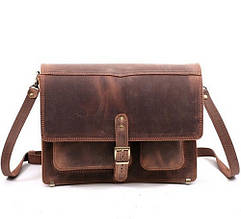 Портфель-сумка через плече чоловіча шкіряна ручної роботи "Листоноша". Колір коричневий