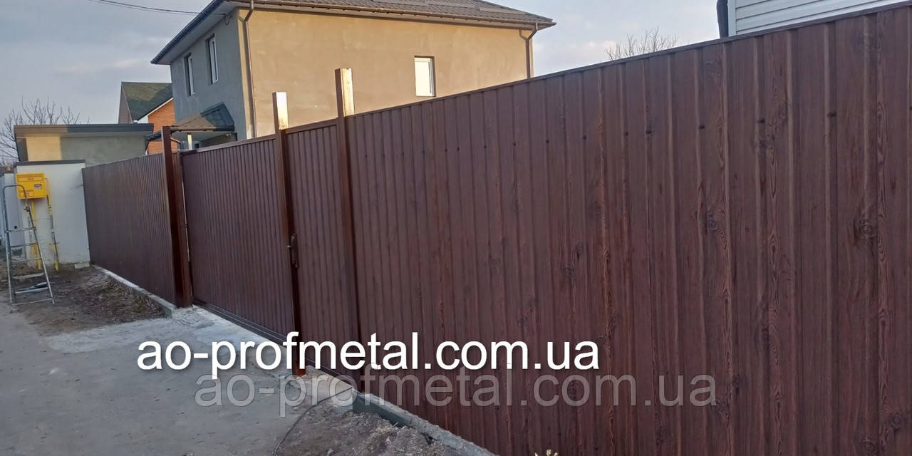 Профнастил під дерево горіх з сучком 3Д, Профнастил для паркану під дерево, Профнастил прінтек., фото 1