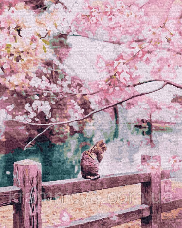 Картина по номерам Котик в цветущей сакуре, 40х50 Brushme (GX30046) - фото 1 - id-p1383996999