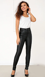 Класичні вузькі штани-лосини з екошкіри матові осінньо-весняні чорного кольору, розміри 42, 44, 46, 48