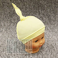 Детская р 38 (22) 1-3 мес трикотажная шапочка с узелком для новорожденных без завязок ИНТЕРЛОК 4046 Желтый