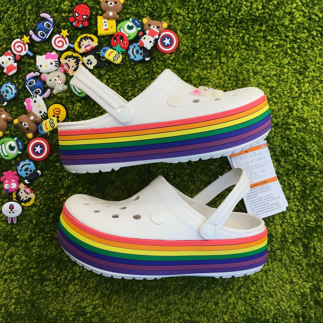 rainbow crocs platform