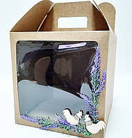 Коробка для кулічу, пряникових будинків і подарунків із декором "Лаванда" 240х240х240 мм.