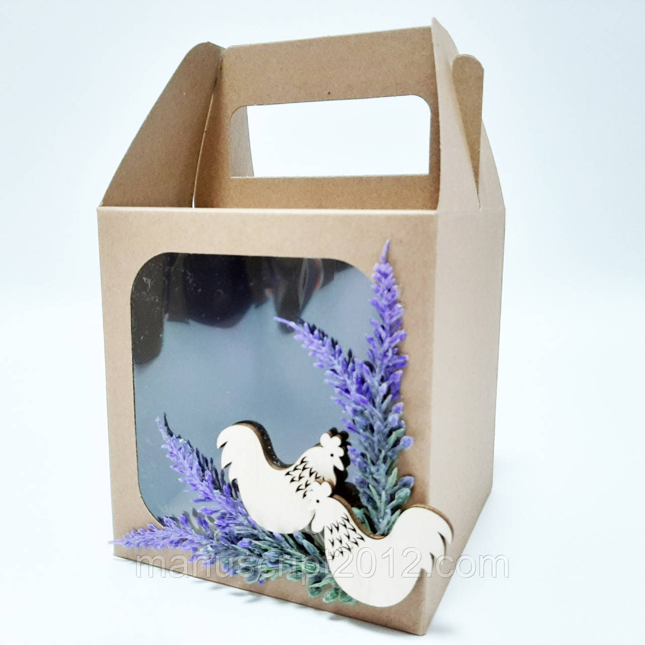 Коробка крафт для кулічу, пряника, подарунка з декором "Лаванда" 130х130х140 мм