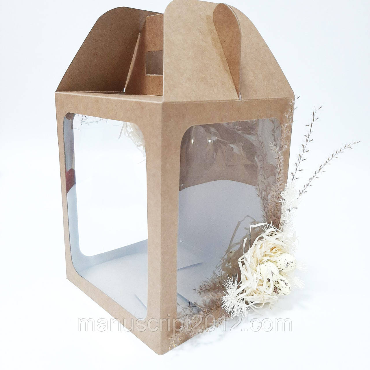 Коробка для паски, подарунків і пряникових будинків крафт з декором (160*160*190 мм)