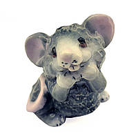Скульптурка "Мышка лохматая" 4,5х5,5см глина, керамика.